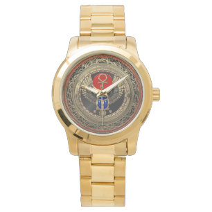 [500] Sacred Gold Egyptian Winged Scarab mit Ankh Armbanduhr