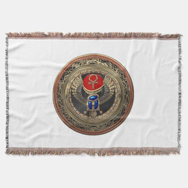 [500] Sacred Gold Egyptian Winged Scarab mit Ankh Decke (Vorderseite)