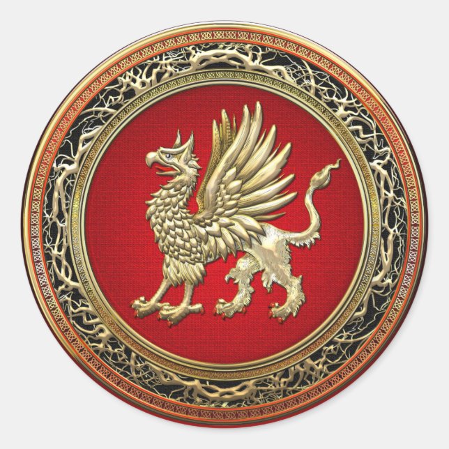 [500] Sacred Gold Griffin Runder Aufkleber (Vorderseite)