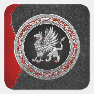 [500] Sacred Silver Griffin Quadratischer Aufkleber