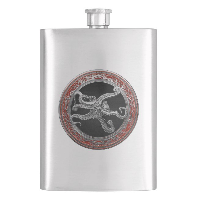 [500] Sacred Silver Octopus in Defensive Posture Flachmann (Vorderseite)