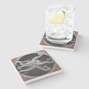 [500] Sacred Silver Octopus in Defensive Posture Steinuntersetzer
