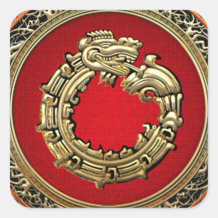 [500] Schlangengott Quetzalcoatl [Gold] Quadratischer Aufkleber