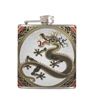 [500] Schwarzer und Gold Heiliger Ostdrache Flachmann