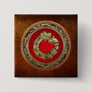 [500] Serpent God Quetzalcoatl [Gold] Button