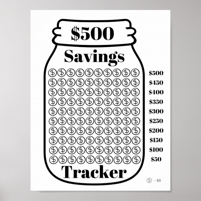500 $ Sparquote Tracker Mason Jar Haushaltsziffer Poster (Vorne)