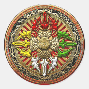 [500] Tibetanische doppelte Dorje Mandala Runder Aufkleber