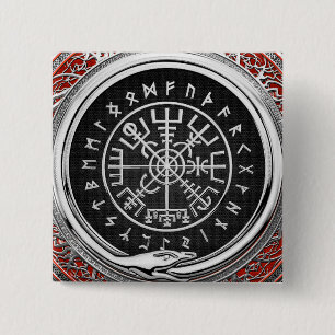 [500] Vegvisir - Viking Silver Magic Runic Compass Button