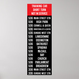 506 CARLTON Replica TTC Streetcar Rollsign Poster