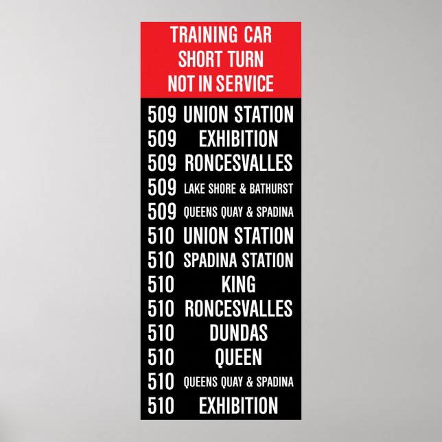 509 HARBOURFRONT/510 SPADINA Replica TTC Roll Sign Poster (Vorne)