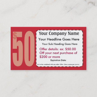 $50,00 Weg von der Kupon-Visitenkarte Rabattkarte