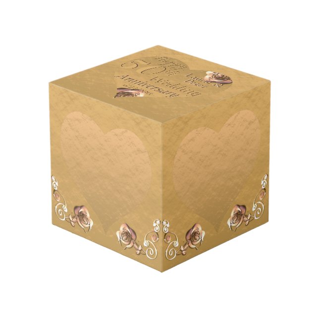 50., 1. Hochzeit Jubiläum Golden Heart Frames  Würfel (Vorderseite Schrägansicht)