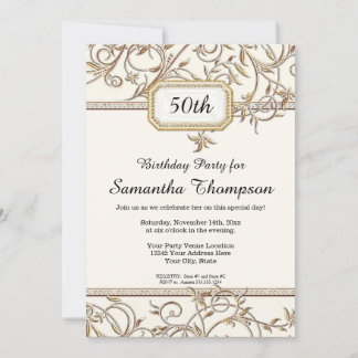 50. 50. Art Nouveau Gold Lavender Birthday Einladung