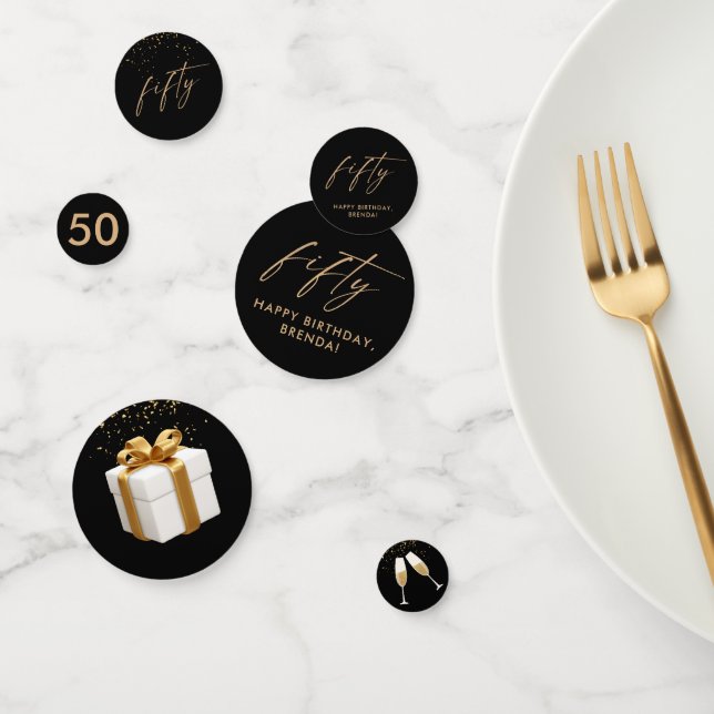 50. 50. Elegante Gold Black Birthday Party Konfetti (Gruppe)