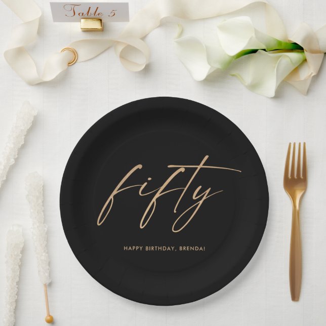 50. 50. Elegante Gold Black Birthday Party Pappteller (Hochzeit)