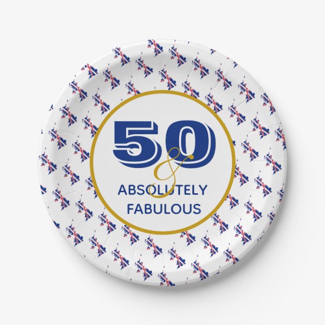50 & Absolut fabelhafte GROSSBRITANNIEN Feier Pappteller (Vorderseite)