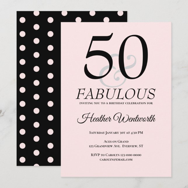 50 and Fabulous 50th Birthday Blush Pink Einladung (Vorne/Hinten)