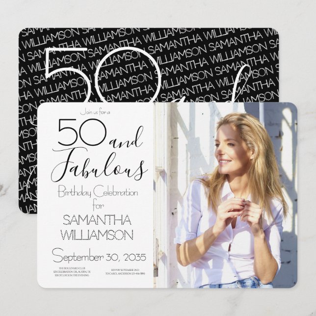 50 and Fabulous | 50th Birthday Elegant Photo Einladung (Vorne/Hinten)
