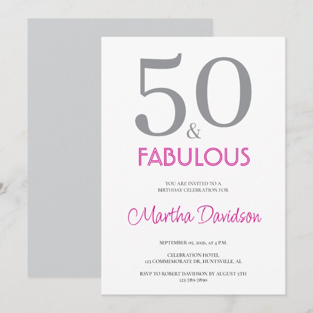 50 and Fabulous | 50th Birthday Invitation Einladung (Vorne/Hinten)