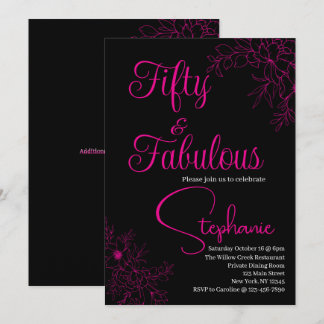 50 and Fabulous | 50th Birthday Party Black Pink Einladung