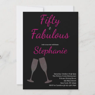 50 and Fabulous | 50th Birthday Party Black Pink Einladung