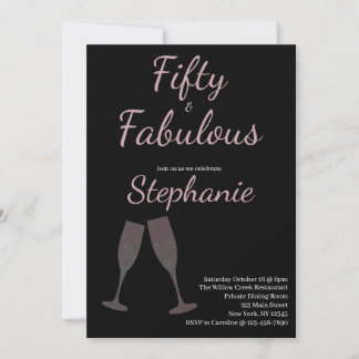 50 and Fabulous | 50th Birthday Party Black Pink Einladung