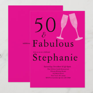 50 and Fabulous | 50th Birthday Party Black Pink Einladung