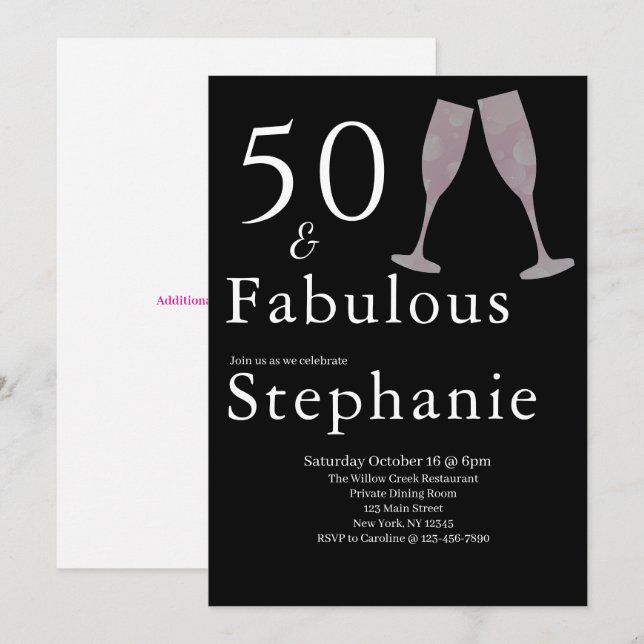 50 and Fabulous | 50th Birthday Party Black White Einladung (Vorne/Hinten)