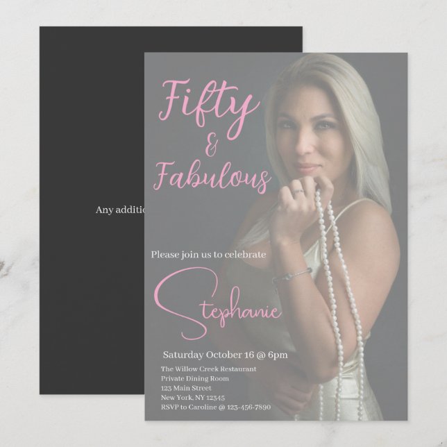 50 and Fabulous | 50th Birthday Party Pink Einladung (Vorne/Hinten)