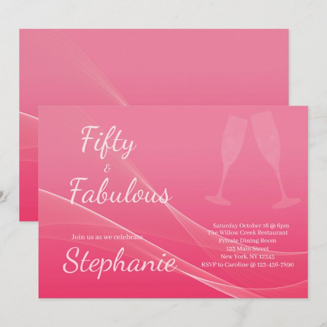50 and Fabulous | 50th Birthday Party Pink Einladung (Vorne/Hinten)