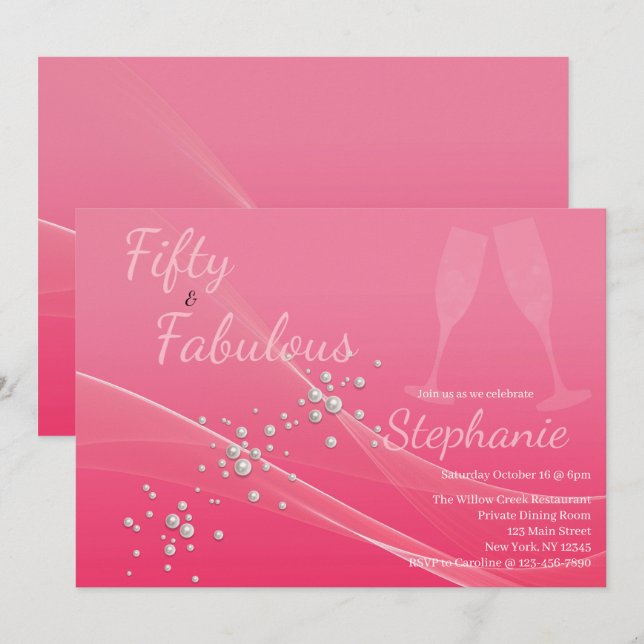 50 and Fabulous | 50th Birthday Party Pink Einladung (Vorne/Hinten)