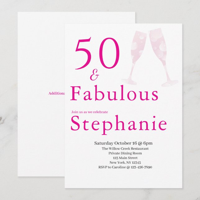 50 and Fabulous | 50th Birthday Party Pink Einladung (Vorne/Hinten)