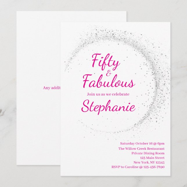 50 and Fabulous | 50th Birthday Party Pink Einladung (Vorne/Hinten)
