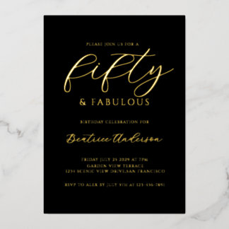 50 and Fabulous Birthday Black Gold Folieneinladung