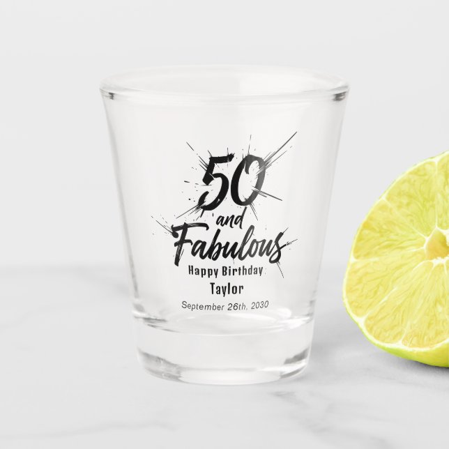 50 and Fabulous Birthday Bursting Modern Schnapsglas (Vorderseite)