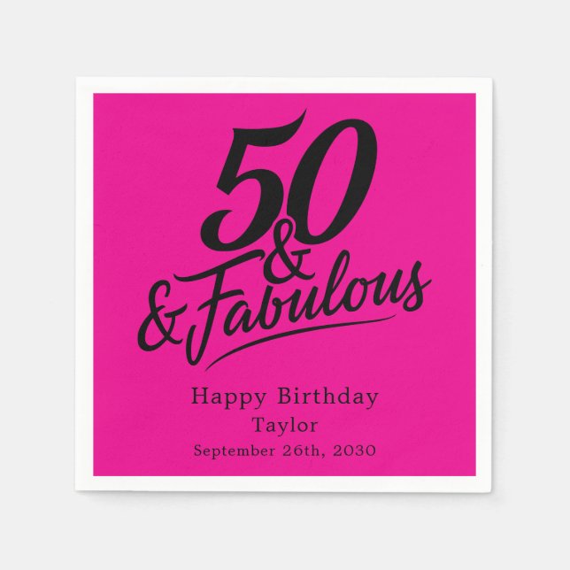 50 and Fabulous Birthday Chic Pink and Black Serviette (Vorderseite)