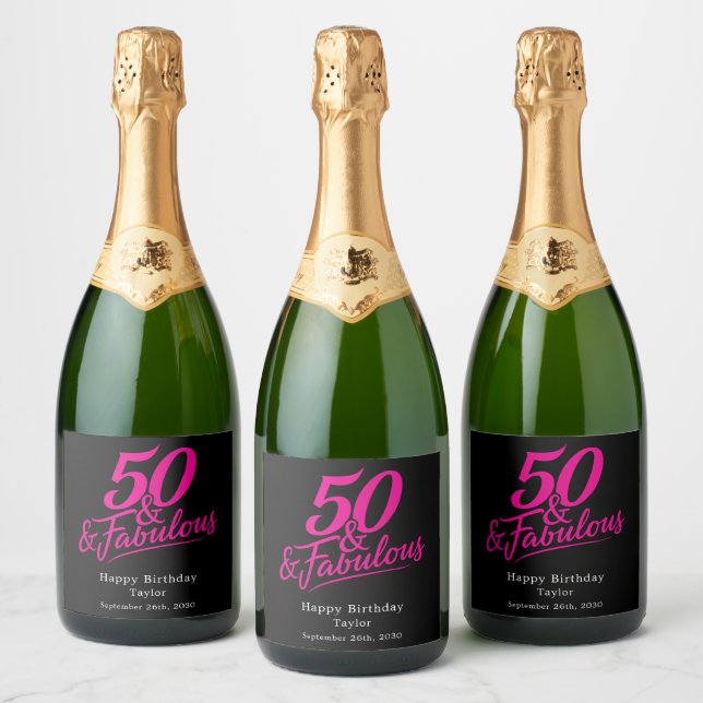 50 and Fabulous Birthday Chic Pink Script (Flaschen)