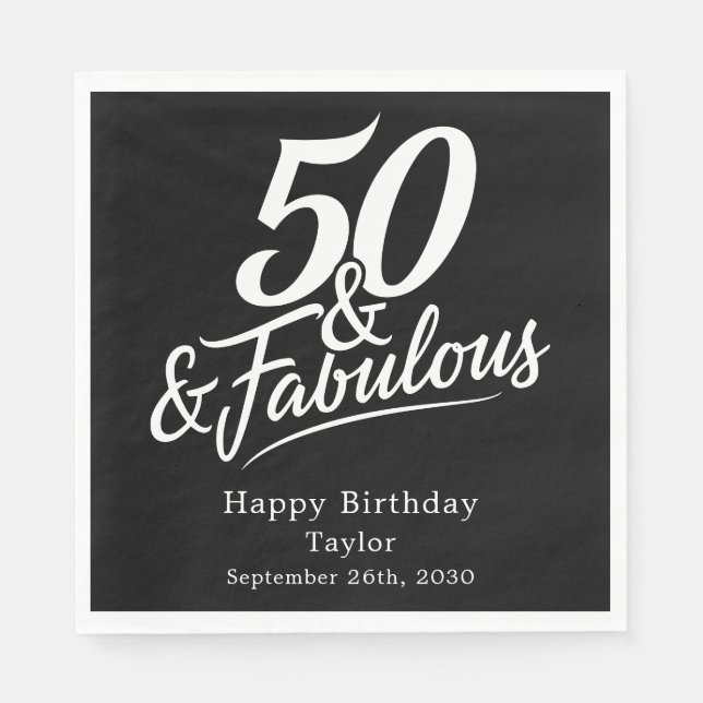 50 and Fabulous Birthday Chic Script Custom Serviette (Vorderseite)