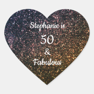 50 And Fabulous Birthday Gold Black Golden Glitter Herz-Aufkleber