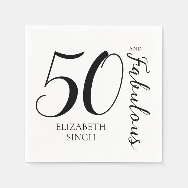 50 and Fabulous Birthday Party Black and White Serviette (Vorderseite)