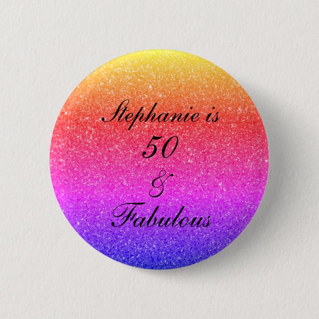 50 And Fabulous Birthday Pink Purple Glitter Black Button (Vorderseite)