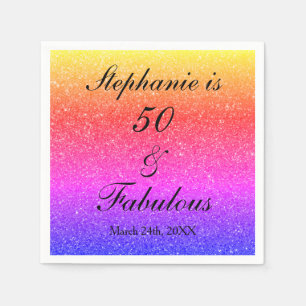 50 And Fabulous Birthday Pink Purple Glitter Black Serviette