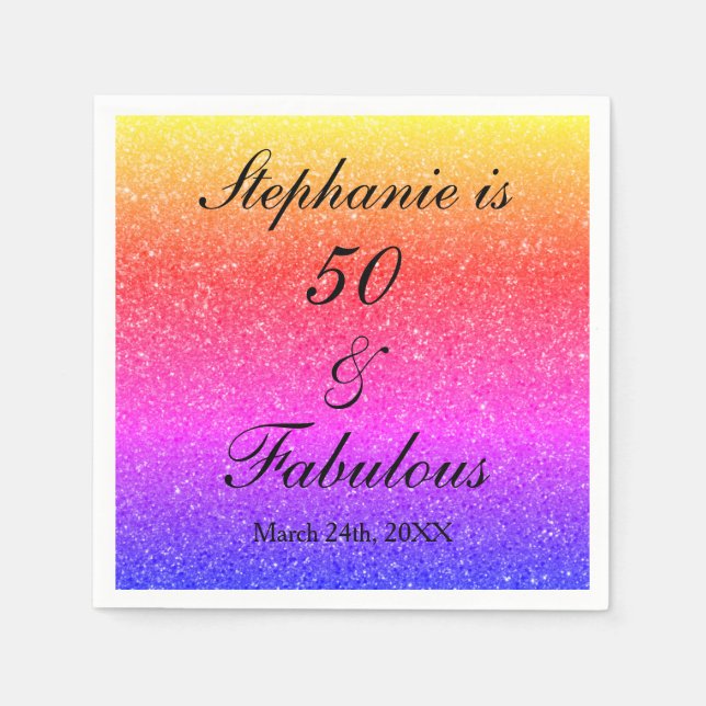 50 And Fabulous Birthday Pink Purple Glitter Black Serviette (Vorderseite)
