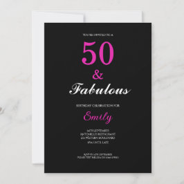 50 and Fabulous Black Pink Birthday Einladung