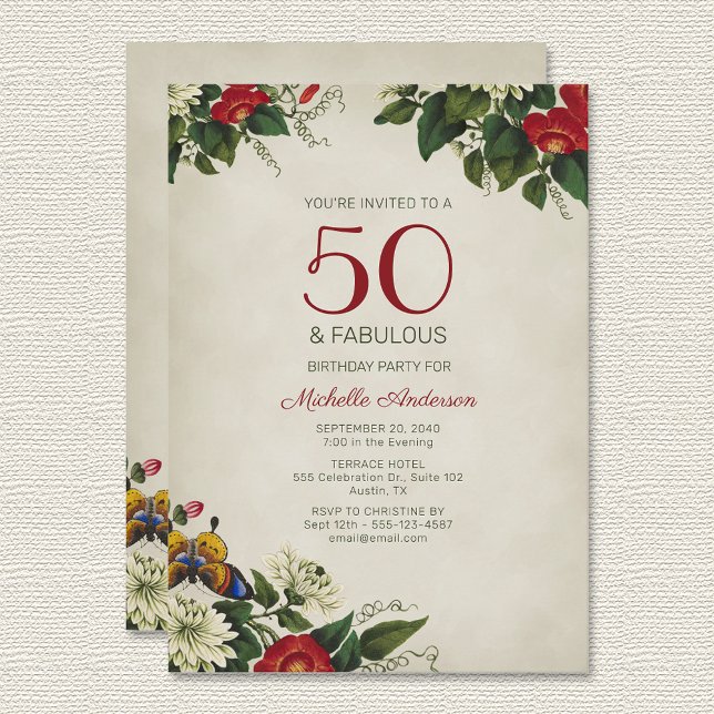 "50 and Fabulous" Blumengeburt Party Einladung (Von Creator hochgeladen)