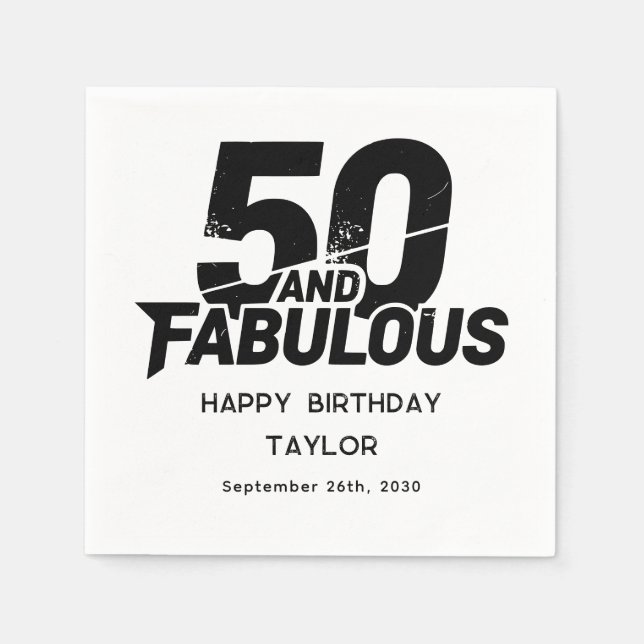 50 and Fabulous Bold Grunge Distressed Black White Serviette (Vorderseite)