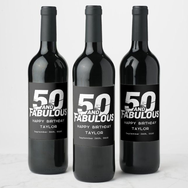 50 and Fabulous Bold Grunge Distressed Custom Weinetikett (Flaschen)