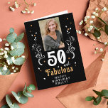 50 and Fabulous Foliage 50th Birthday Photo Karte<br><div class="desc">50 and Fabulous Foliage 50th Birthday Photo Card. 50 and fabulous text in trendy white script with a name and white foliage on a black background. Personalize it with your photo,  your name and the age. Add your text inside the card or erase it.</div>