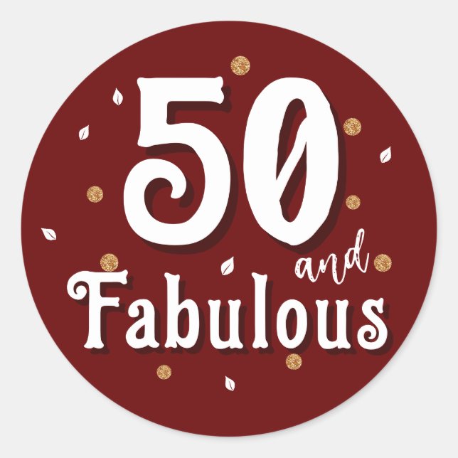 50 and Fabulous Glitter Red 50th Birthday Runder Aufkleber (Vorderseite)