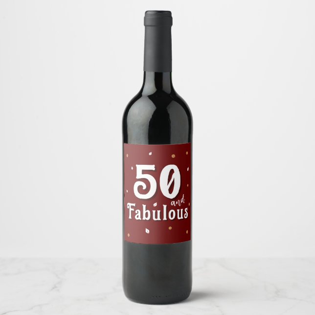 50 and Fabulous Glitter Red 50th Birthday Weinetikett (Vorderseite)